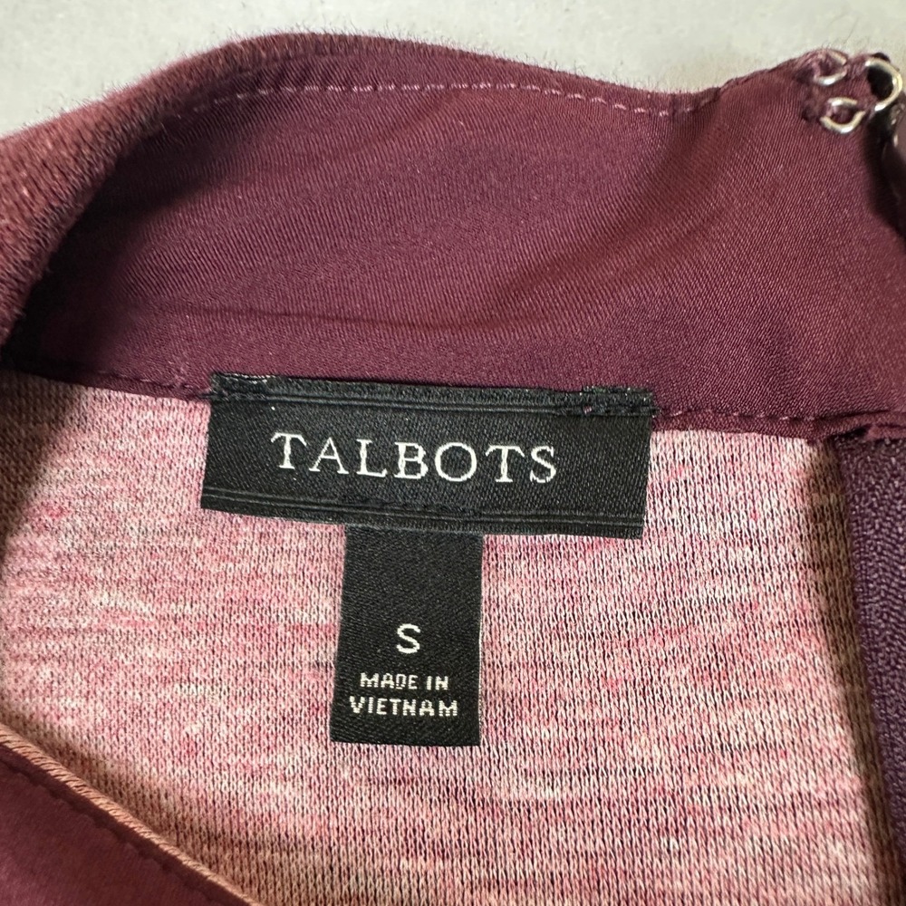 Talbots Womens Burgundy Heathered Knit Mock Neck Button Shoulder Sheath Dress S - Picture 9 of 11